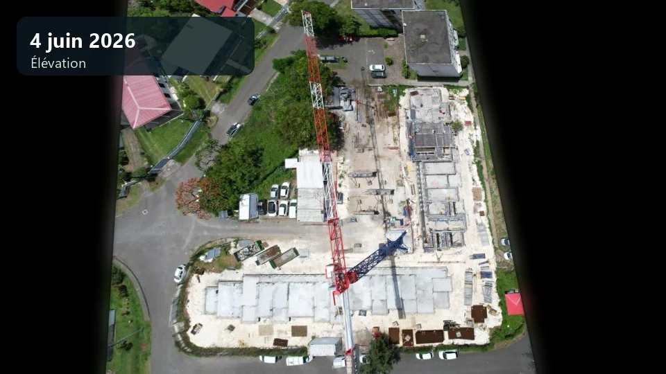 Vue aérienne de l'élévation des bâtiments de Tavernier en juin 2026
